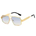 Trendy gold frame sunglasses with blue-yellow gradient lenses and embossed temples - Regular / Gold Frame Gradient Blue Lens