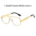 Modern square gold frame glasses with clear lenses and vintage engraved temple arms - Regular / Gold Frame White Lens