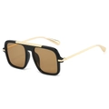 Classic square aviator sunglasses with black frame, gold accents and brown lenses - Black Frame Light Tea Lens