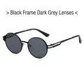 Gafas de sol redondas retro con montura de metal negro y lentes gris oscuro de estilo minimal - Montura Negra Lentes Gris Negro