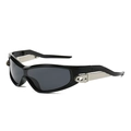 Futuristic cyberpunk sunglasses with black thick frames and metallic silver hinge detail - Black Frame Grey Lens