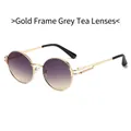 Gafas de sol retro con montura de metal dorado y lentes degradadas gris té de estilo lujo - Montura Dorada Lentes Gris Marrón