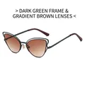 Cat-Eye-Sonnenbrille mit dunkelgrünem Metallrahmen und braunen Verlaufsgläsern für Streetstyle - Dunkelgrüner Rahmen mit braunem Verlaufsglas