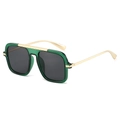 Square aviator sunglasses with dark green frames, gold metal temples and grey lenses - Green Frame Grey Lens