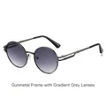 Gafas de sol redondas retro con montura gunmetal y lentes grises degradadas en vista 45° - Marco de Metal de Cañón Lente Gris Degradado