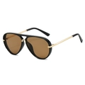 Gafas de sol aviador oversize con montura negra y patillas de metal dorado elegante - Montura Negra Lentes Té