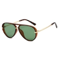 Gafas de sol aviador de carey con lentes verdes y montura de metal dorado elegante - Montura Leopardo Lentes Verde Oscuro