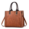 Retro brown tote bag with floral embossing and adjustable shoulder strap for women - Earthy Yellow