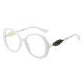 Retro Oversize Brille in Weiß mit luxuriösen Gold-Schwarz Metallverzierungen am Bügel - Weißer Rahmen Klare Gläser