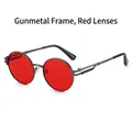 Gafas de sol redondas retro con montura de metal gris y lentes rojas de estilo vintage - Montura de Color Pistola Lente Roja