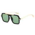 Classic aviator sunglasses with black square frame, gold metal arms and green lenses - Black Frame Dark Green Lens