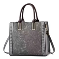 Elegant grey PU leather handbag with lace flower texture and detachable shoulder strap - Dark Gray
