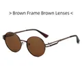 Retro round sunglasses with brown metal frame and brown lenses with spring temple detail - Tea Frame Tea Lens