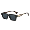Gafas de sol cuadradas negras con detalles dorados y patillas en carey elegantes - Montura Negra Lentes Grises Patas de Leopardo