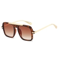 Vintage tortoiseshell square sunglasses with brown gradient lenses and gold metal trim - Leopard Frame Gradient Brown Lens