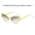 Lunettes de soleil œil de chat en métal avec monture jaune et verres dégradés gris-jaune - Monture Jaune Verre Gris Jaune