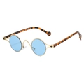 Vintage small oval silver sunglasses with blue lenses and tortoiseshell metal frames - Gold Frame Blue Lenses