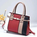 Large capacity color-block handbag in white, red and navy with adjustable shoulder strap - Red
