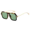 Retro square aviator sunglasses with tortoiseshell frames and green lenses - Leopard Frame Dark Green Lens