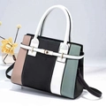 Contrast color patchwork tote bag with top handle and adjustable shoulder strap - Black