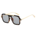 Classic tortoise shell square aviator sunglasses with gold metal temples and grey lenses - Leopard Frame Light Grey Lens