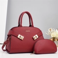Dark red lychee pattern tote bag and matching coin purse with gold hardware set - Burgundy