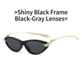 Occhiali da sole cat-eye nero lucido con stanghette in metallo dorato e lenti grigie - Montatura Nero Lucido Lente Grigia