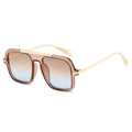 Vintage pilot sunglasses with brown to blue gradient lenses and gold metal temples - Champagne Frame Tea Blue Lens