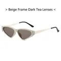 Lunettes œil de chat, monture crème, verres marron foncé et branches dorées fines - Standard / Monture blanc cassé avec verres marron foncé (standard)