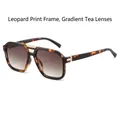 Retro pilot sunglasses featuring leopard print frames and gradient brown lenses - Leopard Frame Gradient Brown Lens