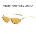 Cat eye sunglasses featuring cream white frames, yellow lenses and gold metal temples - Standard Cream Frame with Yellow Lenses