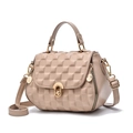 Borsa trapuntata beige con chiusura a scatto dorata e tracolla regolabile da donna - Cachi