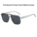 Retro pilot sunglasses with transparent gray frames, black lenses, and gold double bridge - Translucent Grey Frame Grey Lens