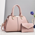 Sac à main rose texture litchi avec bandoulière amovible et petite pochette - 29x13x21cm (Ensemble de Deux) / Rose