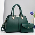 Dark green lychee texture leather handbag set with matching envelope pouch and gold hardware - 2Pcs Set With Pouch / Green