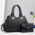 Black pebbled leather handbag and purse set with gold hardware and detachable strap - 2Pcs Set With Pouch / Black