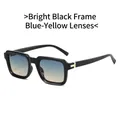 Classic square sunglasses with bright black frames and blue-yellow gradient lenses - Bright Black Frame Blue Yellow Lenses