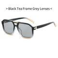 Retro double-bridge aviator sunglasses with black tea gradient frames and grey lenses - Black Tea Frame Light Grey Lenses