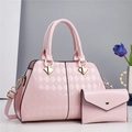 Pink quilted patent leather handbag set including a matching envelope clutch bag - Pink