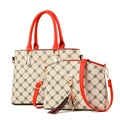 Ensemble sac cabas et sac bandoulière imprimé géométrique avec poignées rouges sur blanc - Sac Fourre-Tout Et Bandoulière Motif Rouge Et Blanc Cassé