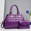 Purple faux leather tote bag set with diamond pattern and small envelope pouch - Purple