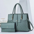 Retro salbeigrüne PU-Lederhandtasche und Geldbörse Set mit geometrischem Dreiecksmuster - Grün