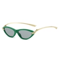 Cat eye sunglasses featuring green frame, gold metal temples and grey tinted lenses - Regular Green Frame with Black-Grey Lenses (Incl. 13% VAT)