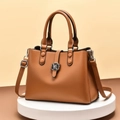 Sac à main en cuir PU gaufré marron caramel avec boucle florale et bandoulière amovible - Jaune Terre