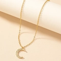Elegant gold crescent moon necklace with hammered texture finish on minimalist chain - Moon (X83)