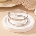 Minimalist double-layer geometric open cuff bracelet in polished silver finish - Silver