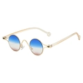 Vintage small oval sunglasses with gold metal frame and blue-pink gradient lenses - Gold Frame Blue Tea Lens