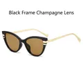 Lunettes de soleil œil de chat avec monture noire, verres champagne et branches dorées - Monture Noire Verres Champagne