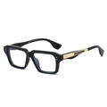 Classic black square frame sunglasses with luxury gold metal stripe temple accents - Regular / Standard (Incl. 13% VAT) Black Frame Clear Lenses