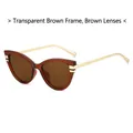 Lunettes de soleil œil-de-chat avec monture marron thé et branches en métal doré - Monture Thé Transparente Verres Thé